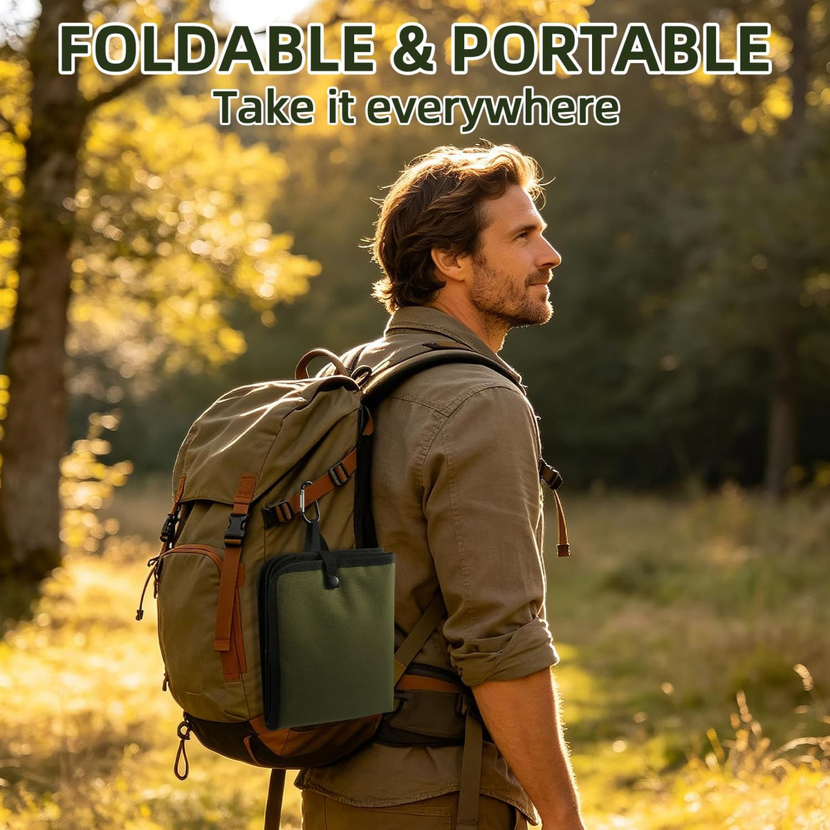 Portable Sitting Pad, 17.9'' x 14'' Oversized Camping Seat Cushion, Premium Leather Waterproof Bottom, Lightweight Folding Seat Pad for Backpacking, Hiking, Picnics