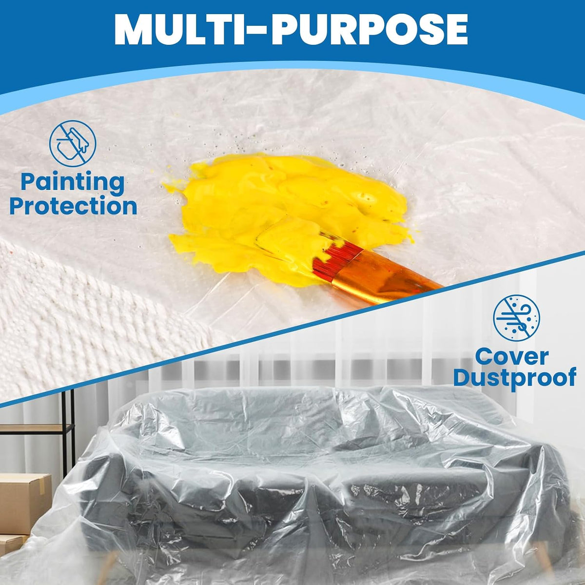 8 Pack Plastic Drop Cloth, 9 x 12 Feet Plastic Sheeting