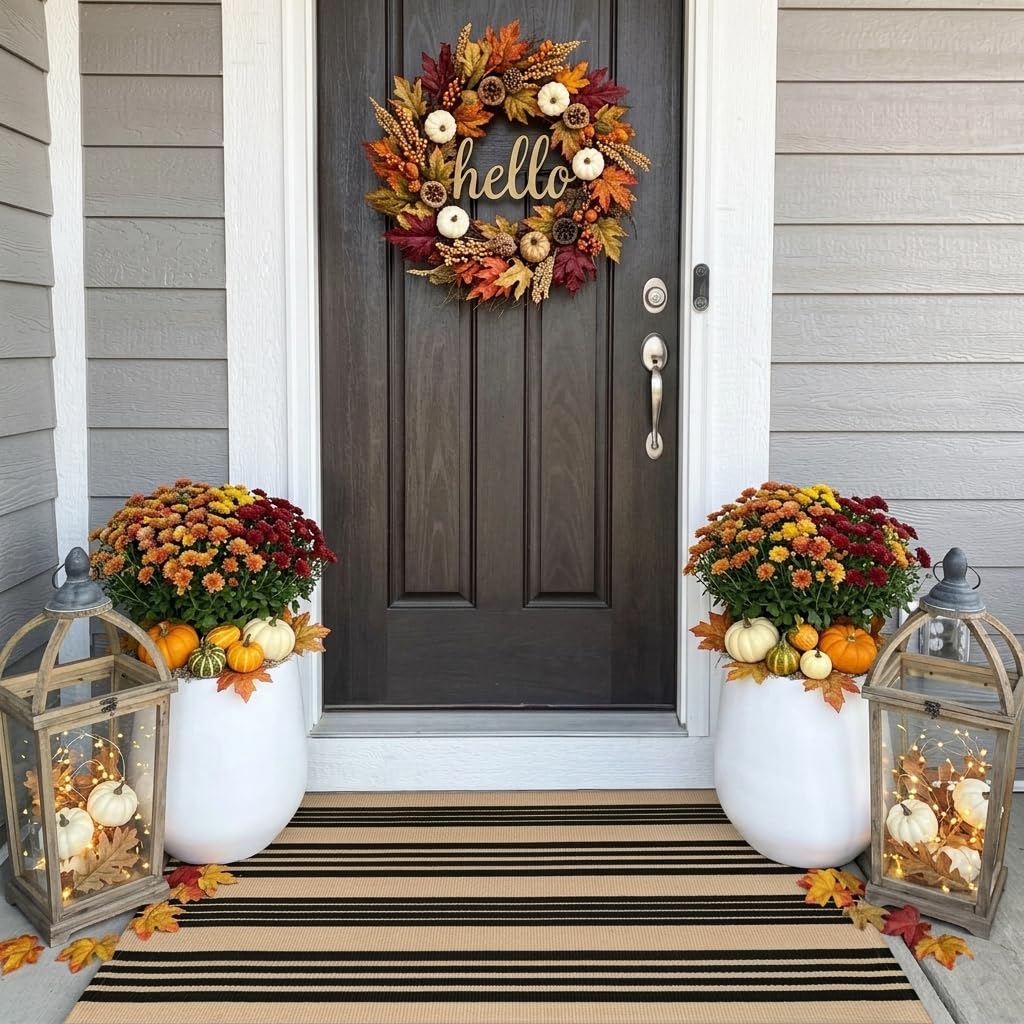 OJIA Outdoor Rug 3'x5', Black and Tan Patio Rugs Fall Door Mat Outside