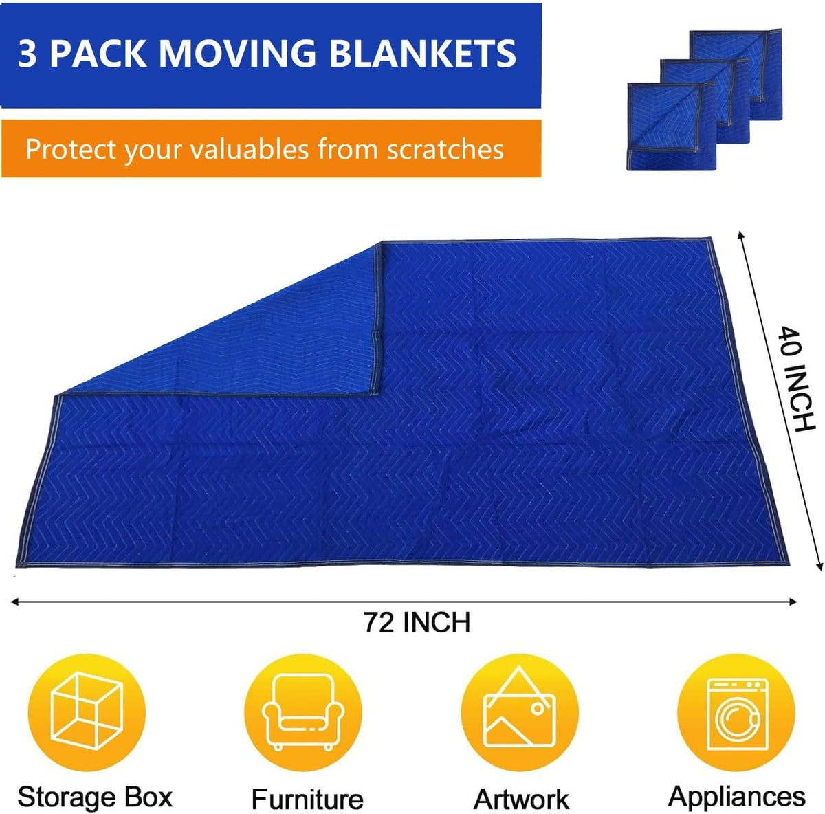 3 Pack Moving Blankets 40x72in Heavy Duty Padded Packing Blankets for Moving Shipping Protecting Furniture Professional Quilted Furniture Blankets for Moving Supplies