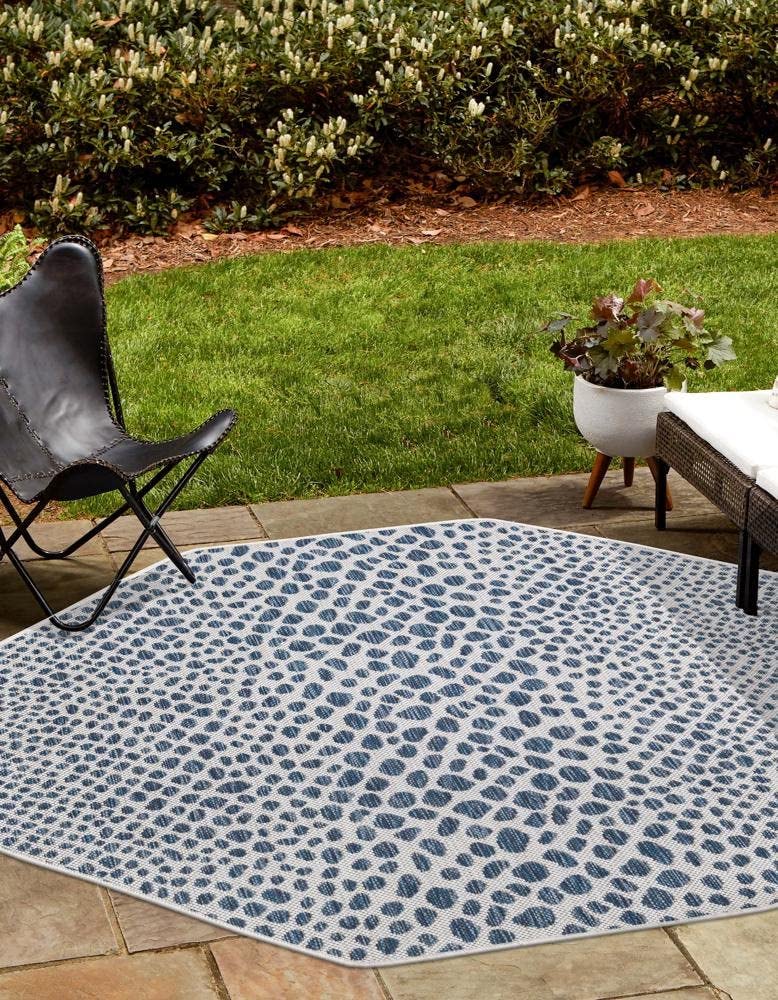 Unique Loom Outdoor Collection Area Rug - Cape Town (9' x 12' Rectangle, Blue/Ivory)