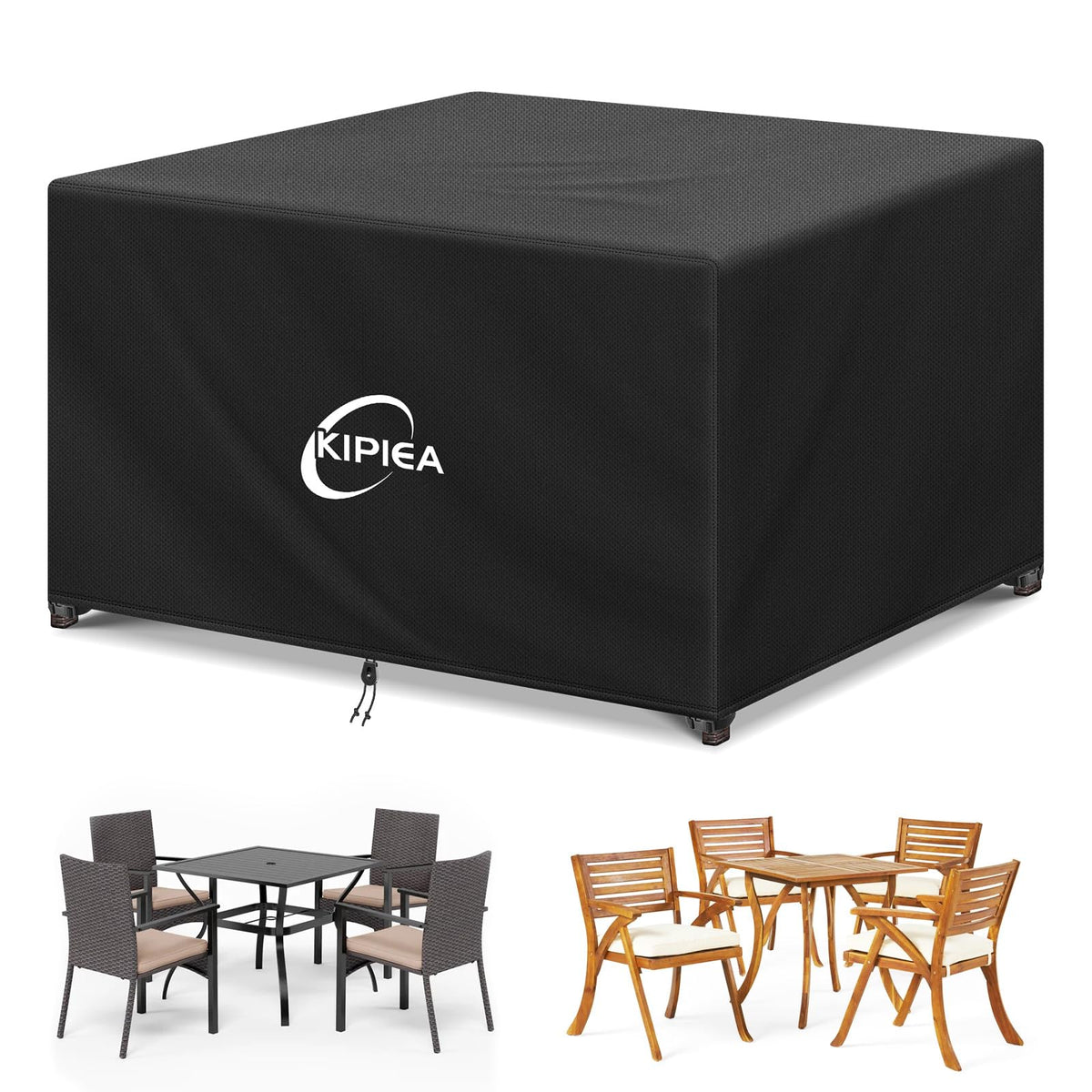 Kipiea Patio Furniture Covers Waterproof Winter, Heavy-Duty Outdoor Furniture Set Covers for Table Chairs, Anti-UV, No Tears or Fading (110" L x 84" W x 28" H)