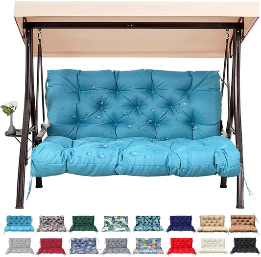 Outdoor/Indoor Swing Replacement Cushion, 2 or 3 Seats Bench Cushions with Backrest, Thicken 4" Recliner Seat Pad for Garden/Patio, Waterproof Premium Tufted Cushion with Ties(Turquoise-40x40x4in)