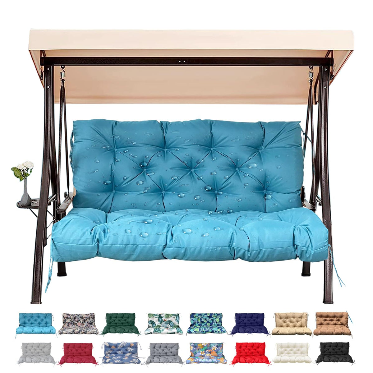 Outdoor/Indoor Swing Replacement Cushion, 2 or 3 Seats Bench Cushions with Backrest, Thicken 4" Recliner Seat Pad for Garden/Patio, Waterproof Premium Tufted Cushion with Ties(Turquoise-40x40x4in)