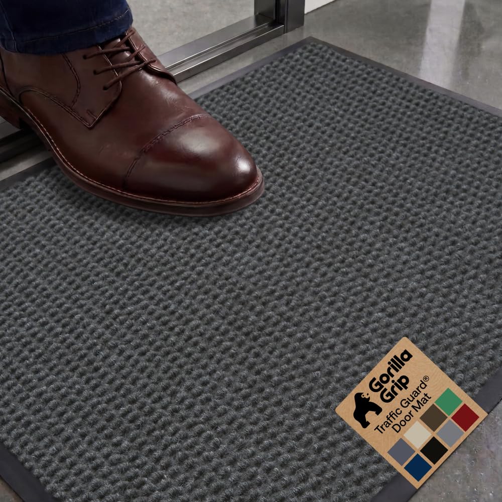 GORILLA GRIP Traffic Guard Indoor Outdoor Heavy Duty Door Mat, 72x48 Black