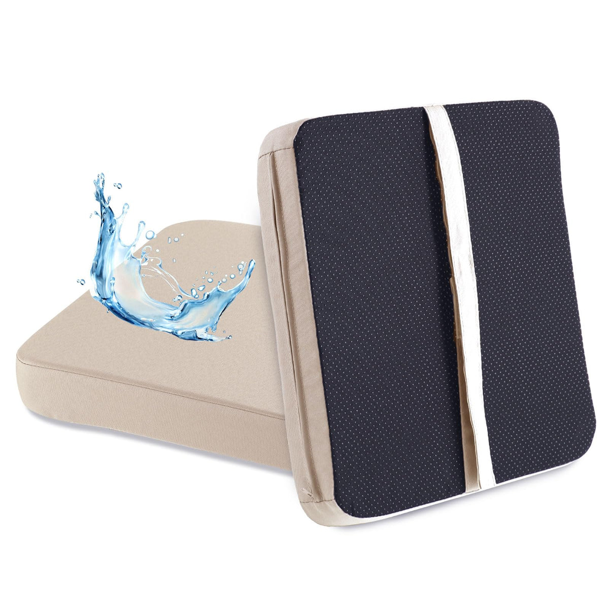 Rectangle Bar Stool Cushions 16x12 inch, Non-Slip Dining Chair Cushion with Straps, Waterproof Seat Pad, Set of 2, Cushion Only, Khaki