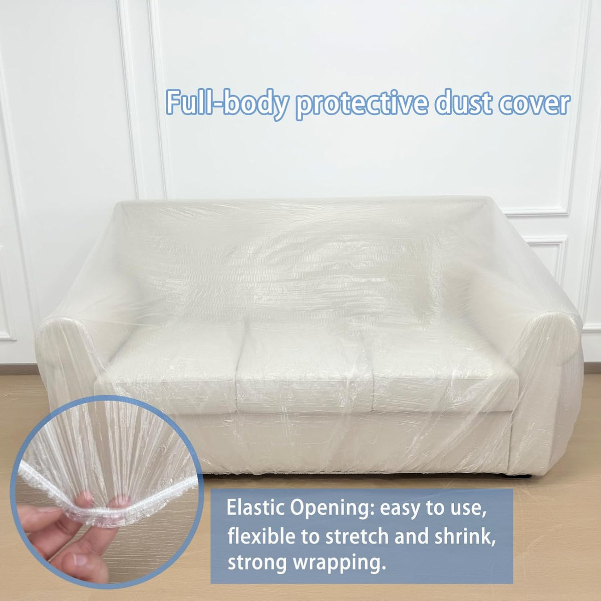 3 Pcs Disposable Furniture Dust Covers with Elastic, Plastic Dust Cover for Sofa Chair Dining Table TV Stand, Extra Large Clear Couch Bed Protector Covers for Moving and Storage, 3 Sizes (1XL 1L 1M)