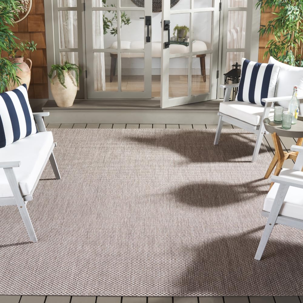 SAFAVIEH Washable Rug Outdoor Courtyard Collection - 8' x 10', Natural & Cream, Non-Shedding & Easy Cleaning, Ideal for Patio, Backyard, Mudroom, DIning Space (CY8521-03012)