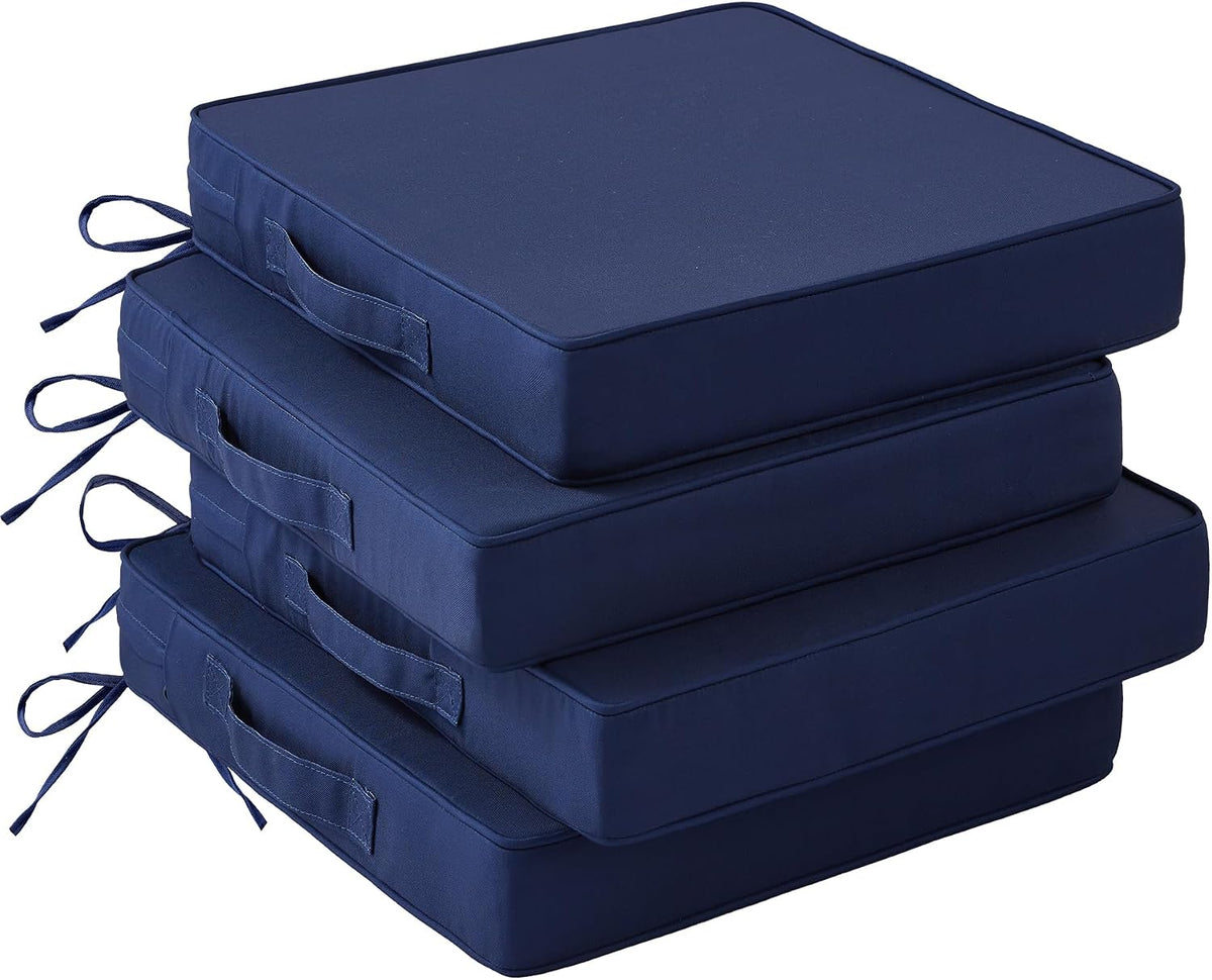 IASEAHK Patio Chair Cushions, 19" x 19" x 3" Outdoor Chair Cushions Set of 4, Waterproof Outdoor Cushions for Patio Furniture, Outdoors Seat Cushions with Handle and Ties, Navy Blue
