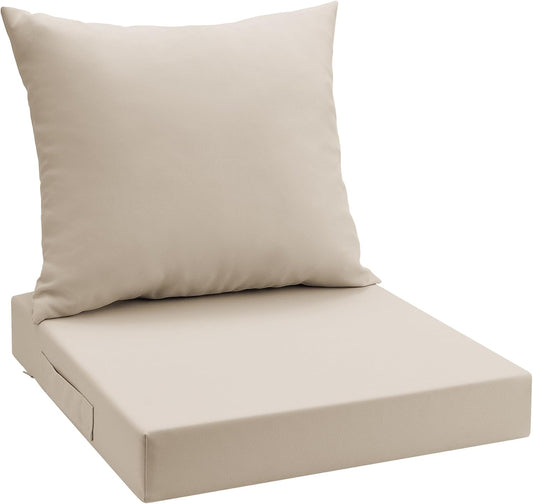 UNIKOME Outdoor Seat Cushions 24 X 24 Inch - Water-Resistant & Fade Resistant, Removable Cover Patio Furniture Cushions for Chair, Sofa, Couch, Wicker, Beige
