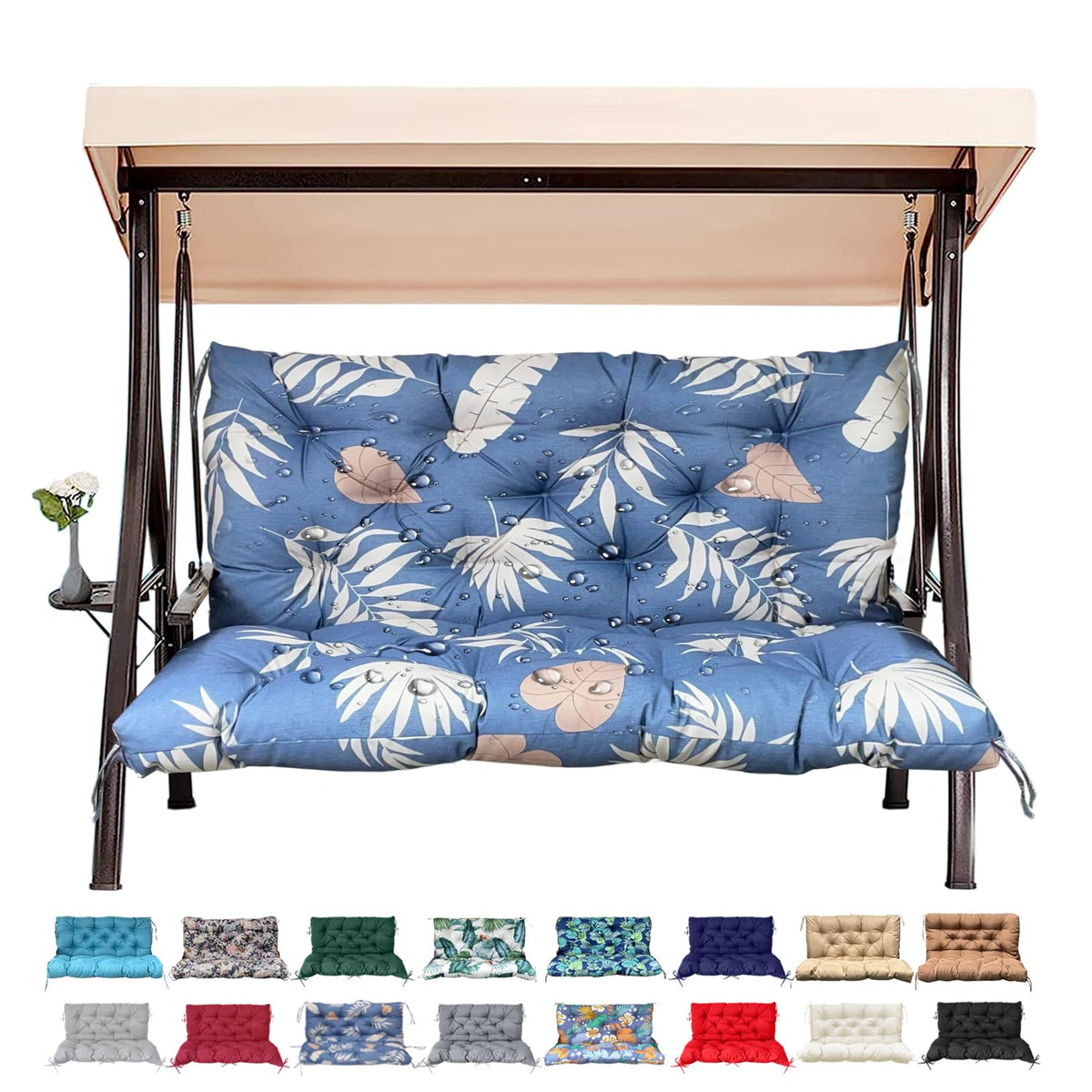 Outdoor/Indoor Swing Replacement Cushion, 2 or 3 Seats Bench Cushions with Backrest, Thicken 4" Recliner Seat Pad for Garden/Patio, Waterproof Premium Tufted Cushion with Ties(Turquoise-40x40x4in)
