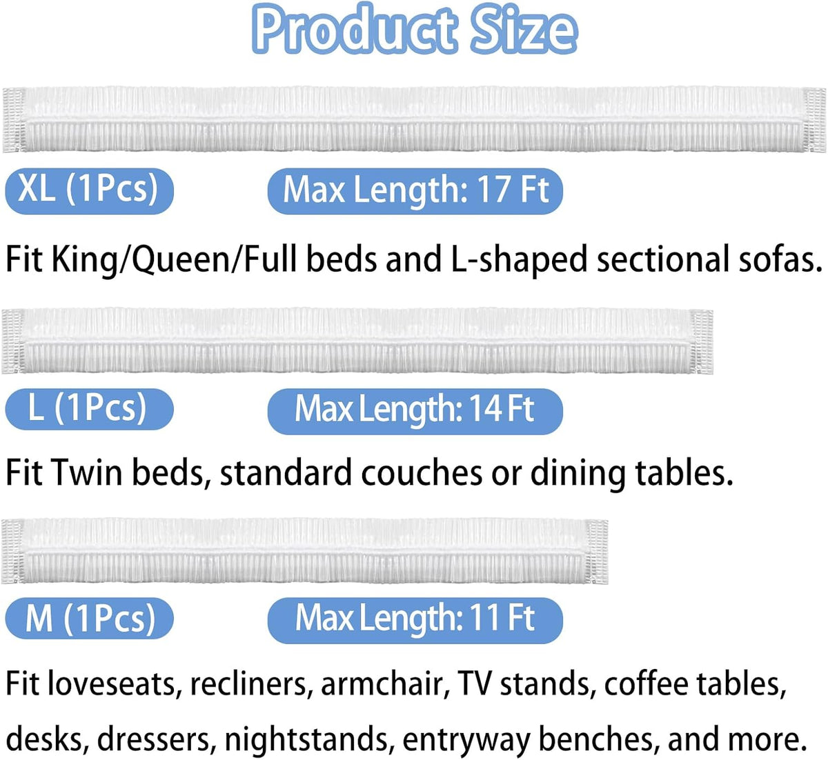 3 Pcs Disposable Furniture Dust Covers with Elastic, Plastic Dust Cover for Sofa Chair Dining Table TV Stand, Extra Large Clear Couch Bed Protector Covers for Moving and Storage, 3 Sizes (1XL 1L 1M)