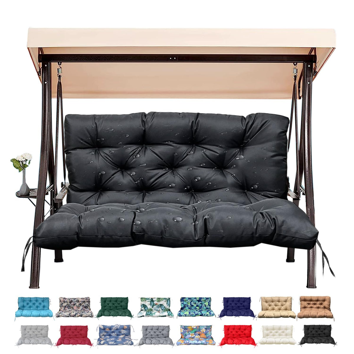 Outdoor/Indoor Swing Replacement Cushion, 2 or 3 Seats Bench Cushions with Backrest, Thicken 4" Recliner Seat Pad for Garden/Patio, Waterproof Premium Tufted Cushion with Ties(Turquoise-40x40x4in)