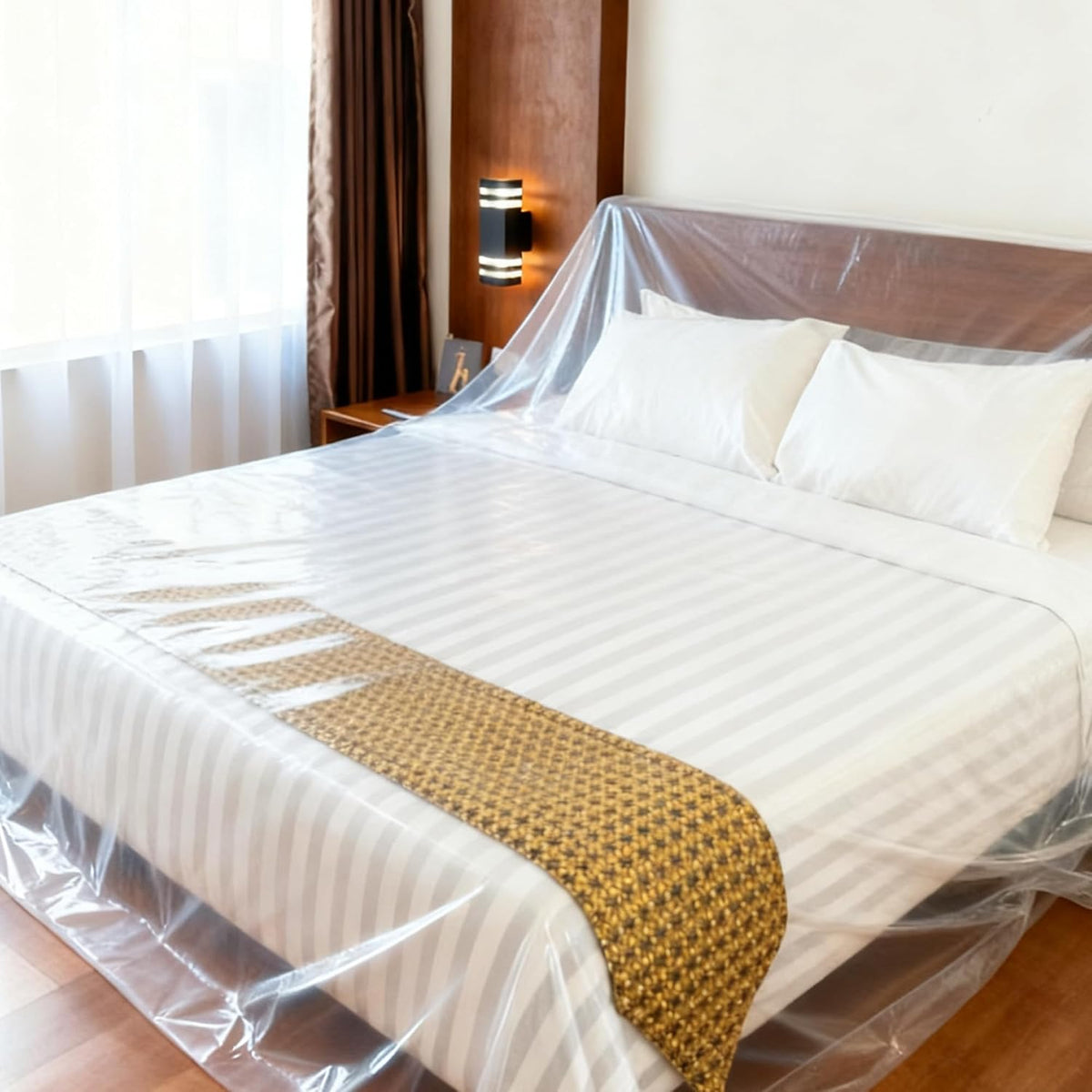 Plastic Bed Cover - Waterproof Furniture Sofa Couch Protector from Cat Full Extra Large King Queen Bed Storage Dust Cover for Moving