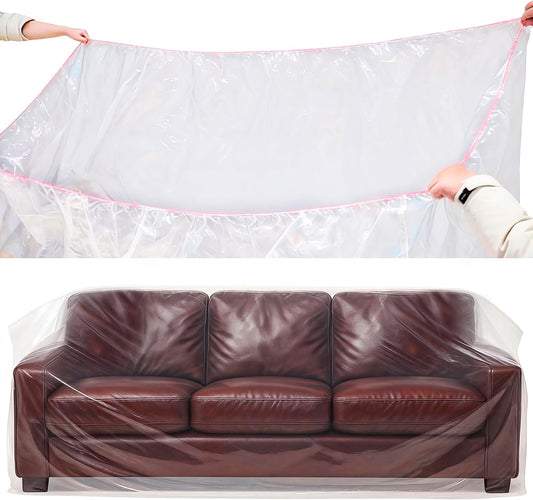 Plastic Couch Cover Furniture Cover with Elastic Band, Clear Sofa Cover Protector for Moving and Storage, Waterproof & Dustproof Moving Bags for Couch Slipcover 92W x 42D x 42H Inches (Sofa)