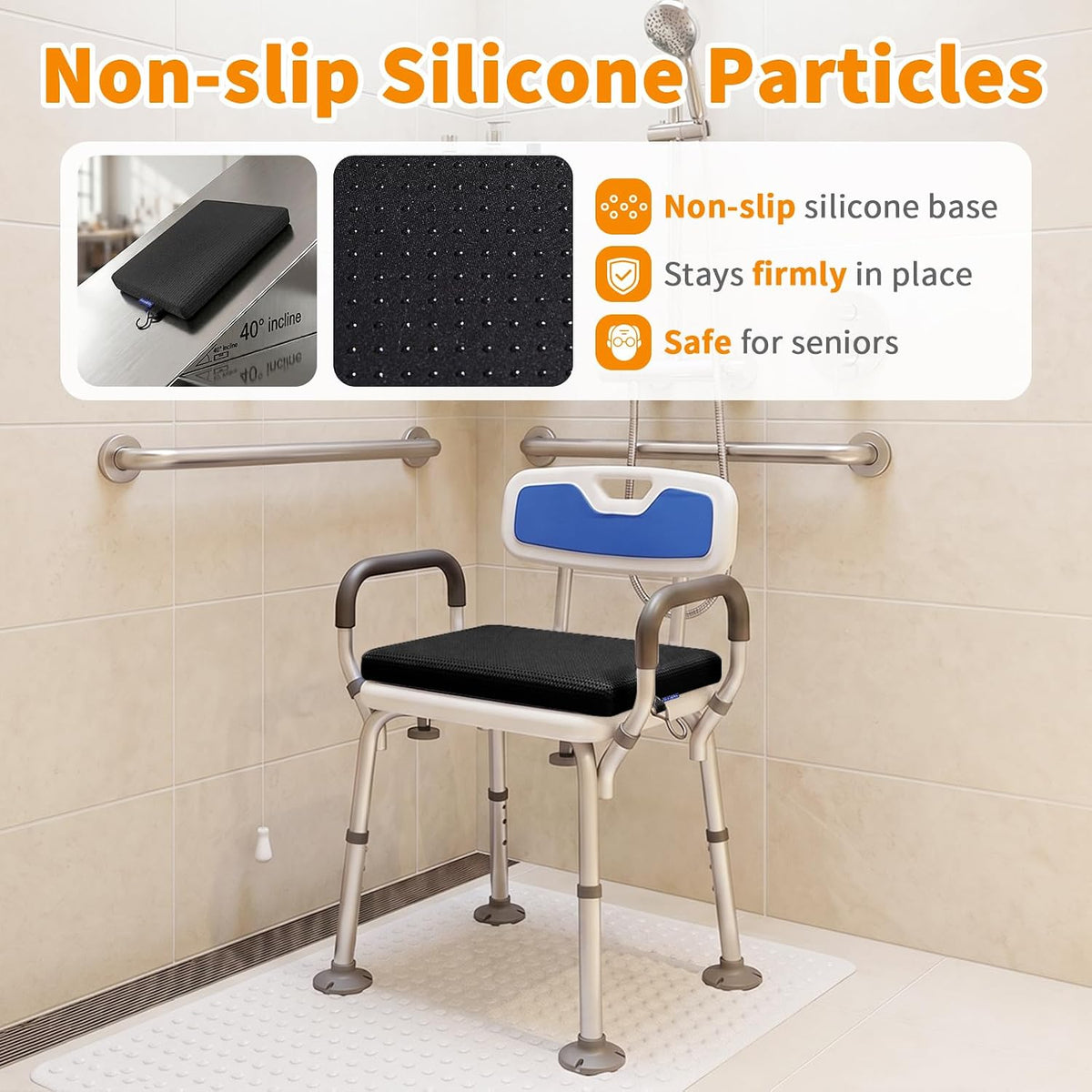 Shower Cushion, Non-Slip Air Fiber Bath Pad, Black