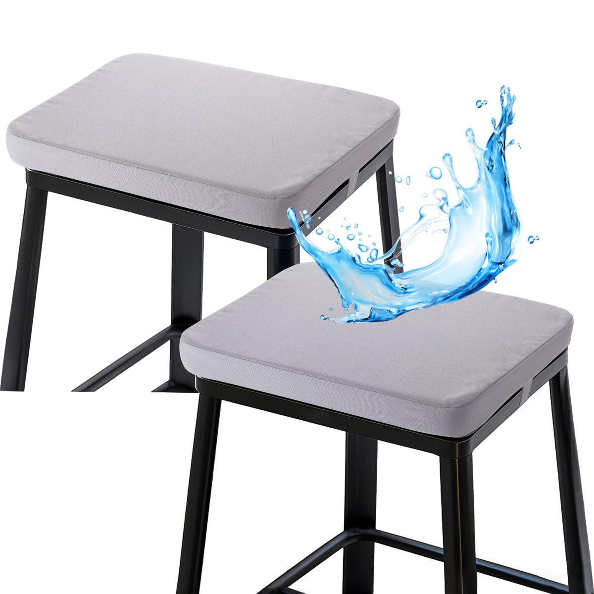 Rectangle Bar Stool Cushions 16x12 inch, Non-Slip Dining Chair Cushion with Straps, Waterproof Seat Pad, Set of 2, Cushion Only, Khaki