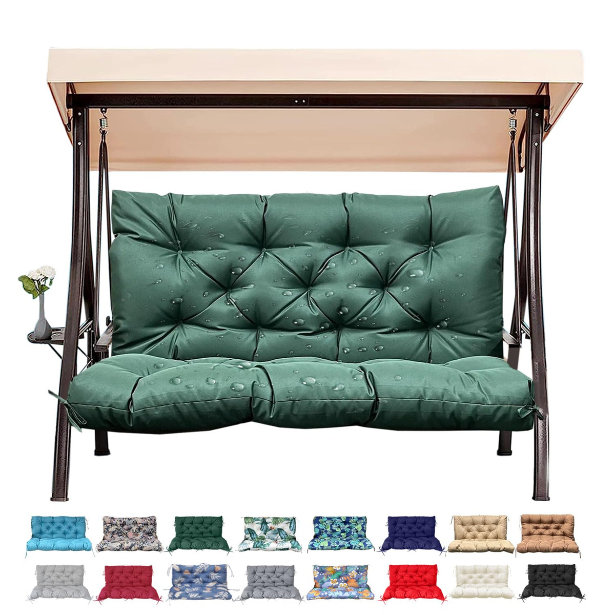 Outdoor/Indoor Swing Replacement Cushion, 2 or 3 Seats Bench Cushions with Backrest, Thicken 4" Recliner Seat Pad for Garden/Patio, Waterproof Premium Tufted Cushion with Ties(Turquoise-40x40x4in)