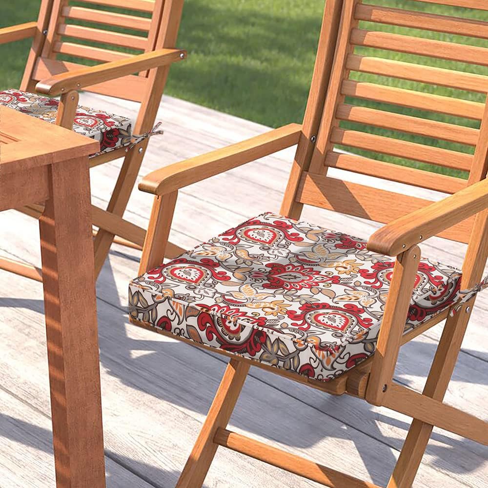 Magpie Fabrics Indoor Outdoor Waterproof Square Chair Cushion, 18" x 18" x 2.5", 2 Pack, Water Resistant Seat Cushions, for Patio Garden Office, Phoenix Red Orange