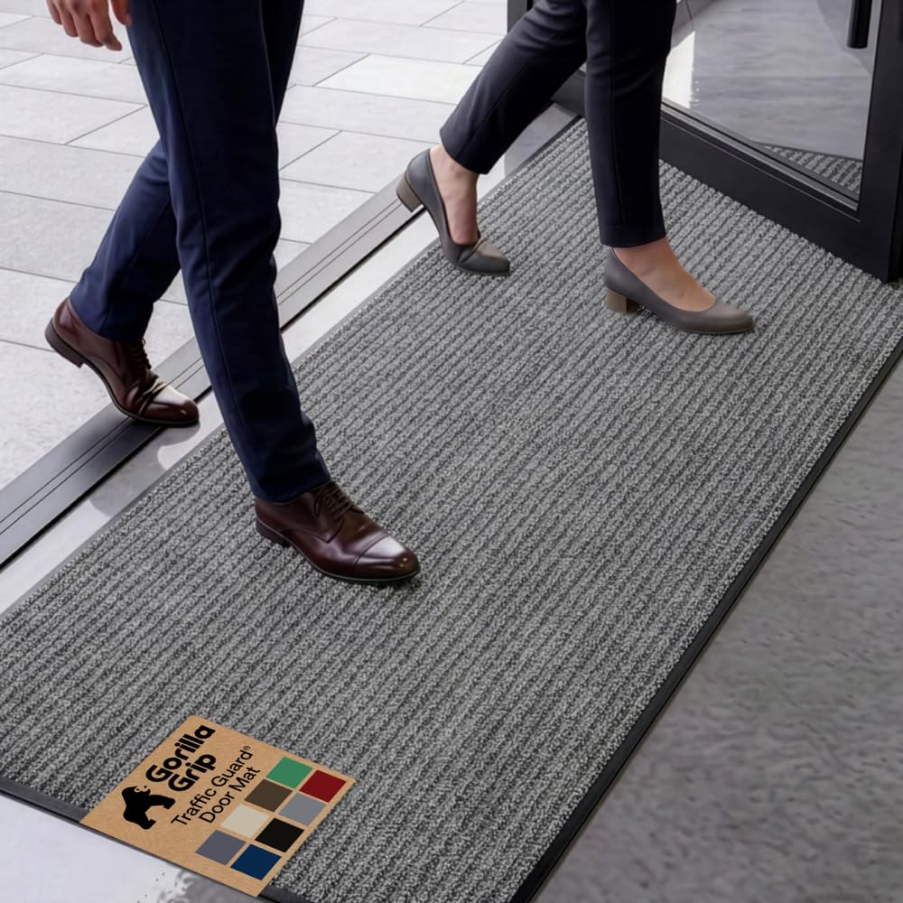 GORILLA GRIP Traffic Guard Indoor Outdoor Heavy Duty Door Mat, 72x48 Black