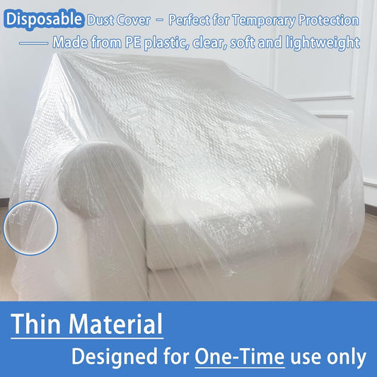 3 Pcs Disposable Furniture Dust Covers with Elastic, Plastic Dust Cover for Sofa Chair Dining Table TV Stand, Extra Large Clear Couch Bed Protector Covers for Moving and Storage, 3 Sizes (1XL 1L 1M)