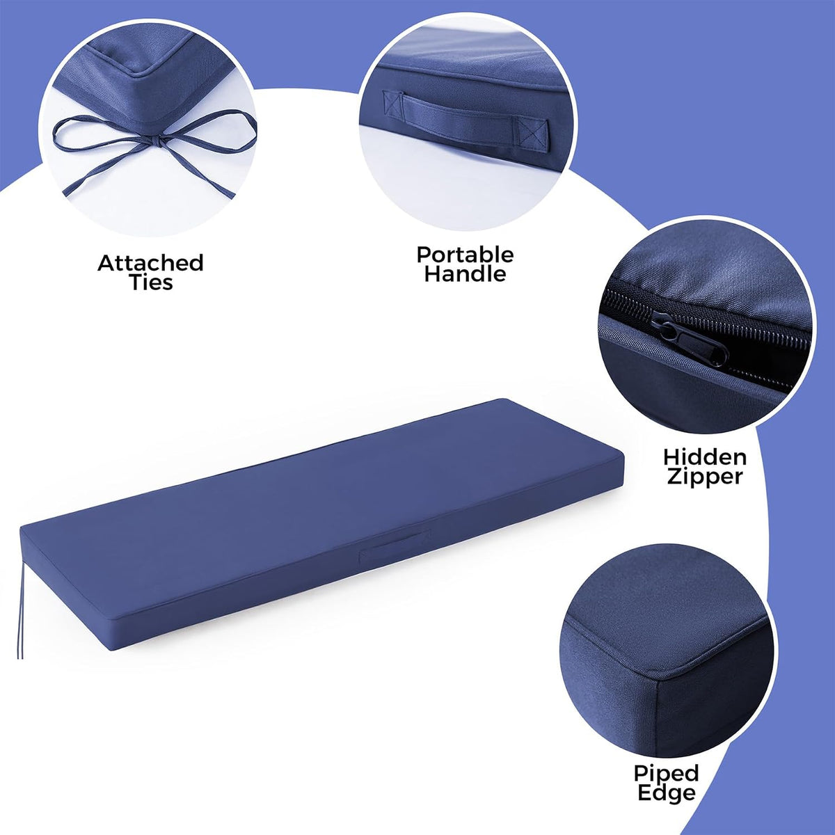 IPYNBAP Outdoor Bench Cushion Waterproof, 48x18x3 Inch, Navy Blue