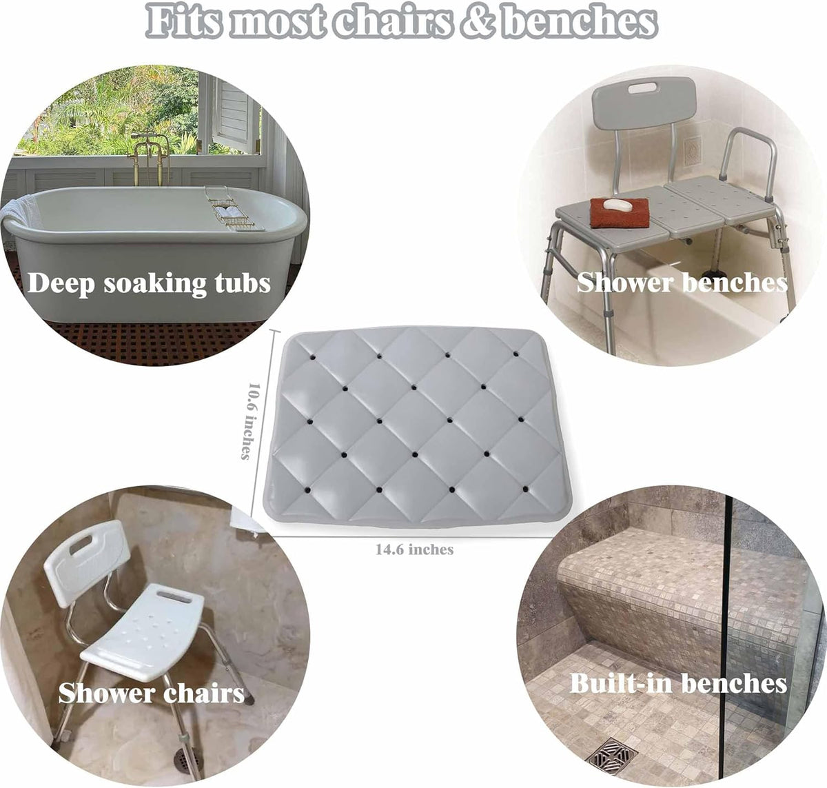 Shower Chair Cushion Waterproof, Shower Seat Cushion and Bath Bench Pad