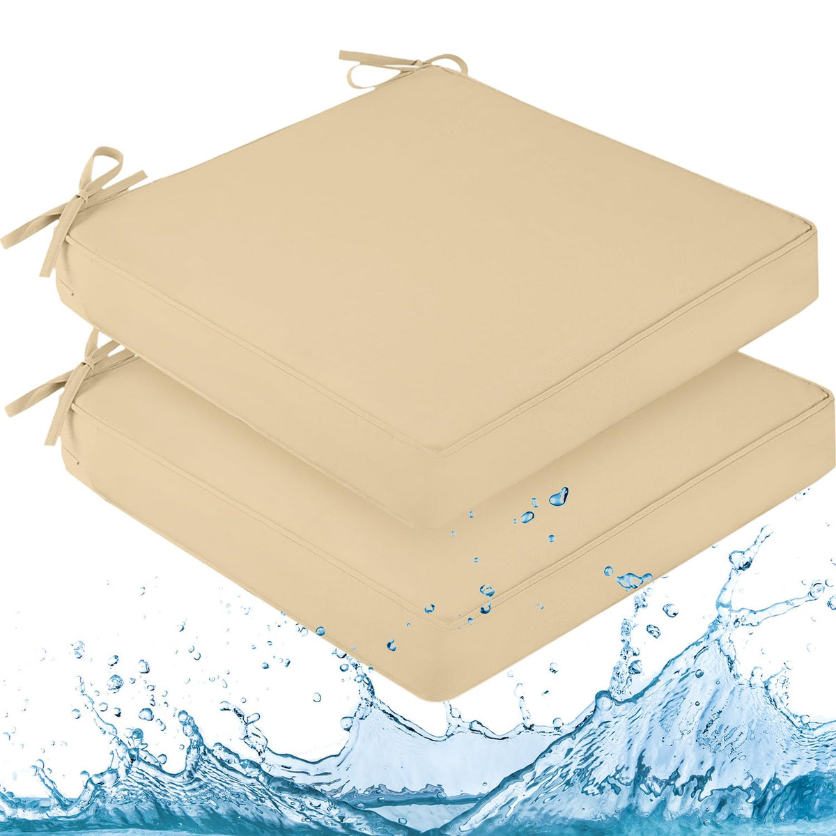 downluxe Outdoor Chair Cushions Set of 4, Waterproof 19" x 19" x 3" Patio Chair Cushion with Non-Slip Ties & Handle, Square Outdoor Cushion for Patio Furniture with Removable Cover, Navy