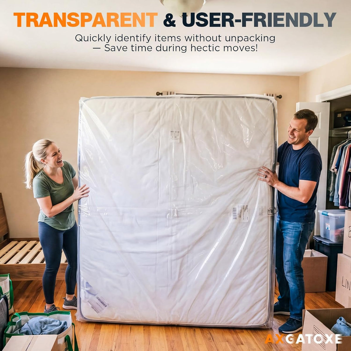 Axgatoxe Plastic Mattress Bag for Moving Storage, King Size (1.5MIL)