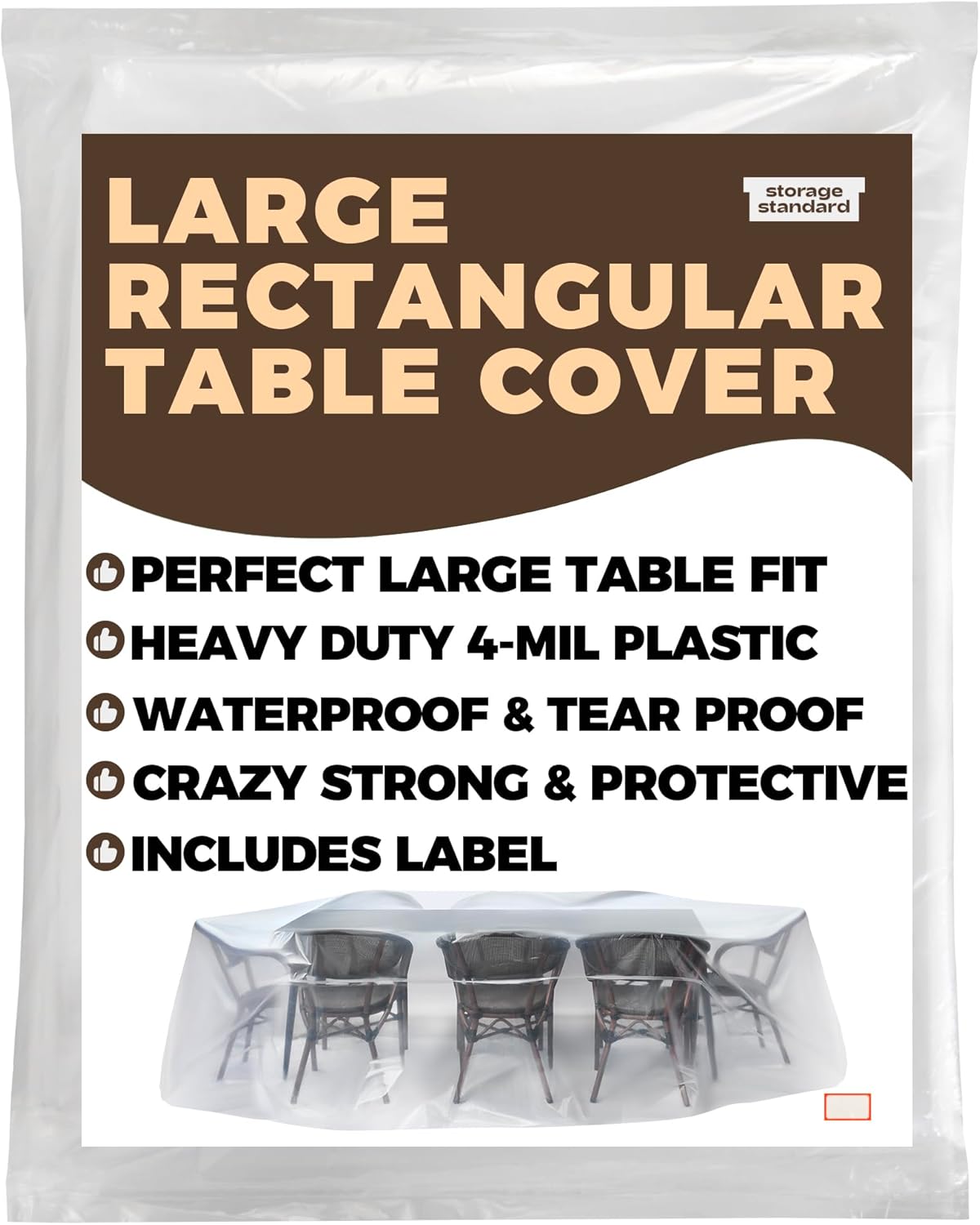Storage Standard Patio Table and Chair Cover for Outdoor Furniture - Rectangular Outdoor Patio Furniture Covers Waterproof, Reusable Heavy-Duty Plastic Table Cover Protector, 111" x 74" x 28"