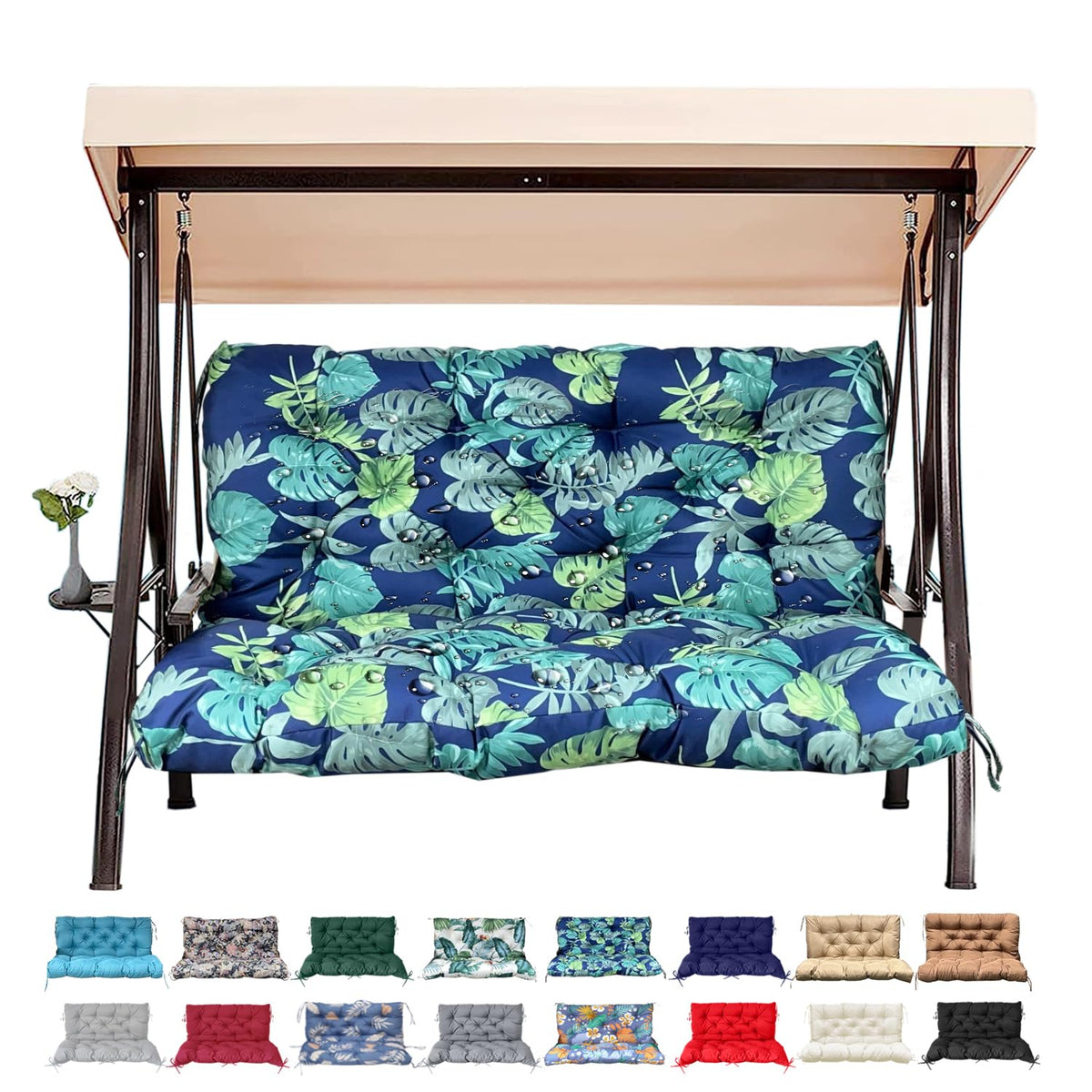 Outdoor/Indoor Swing Replacement Cushion, 2 or 3 Seats Bench Cushions with Backrest, Thicken 4" Recliner Seat Pad for Garden/Patio, Waterproof Premium Tufted Cushion with Ties(Turquoise-40x40x4in)