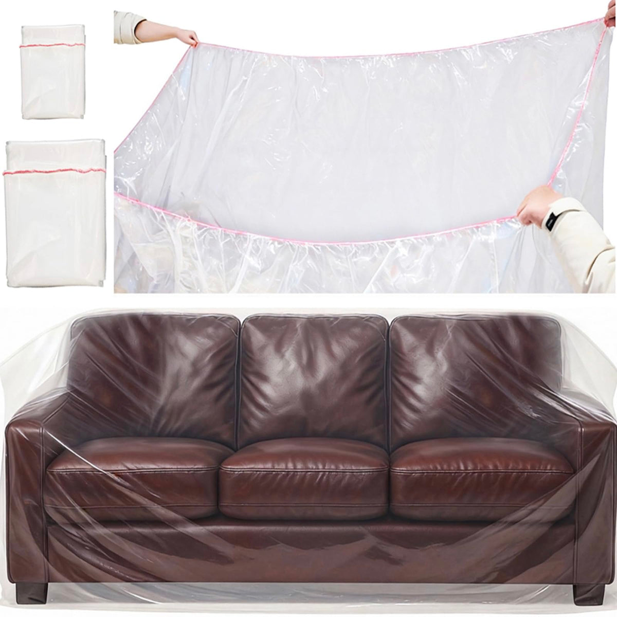 Plastic Couch Cover Furniture Cover with Elastic Band, Clear Sofa Cover Protector for Moving and Storage, Waterproof & Dustproof Moving Bags for Couch Slipcover 92W x 42D x 42H Inches (Sofa)