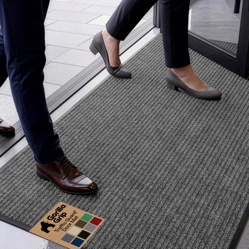GORILLA GRIP Traffic Guard Indoor Outdoor Heavy Duty Door Mat, 72x48 Black