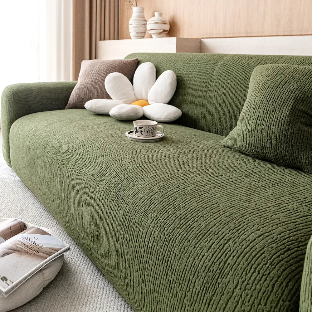 1pc Solid Color Bark Texture Sofa Cover, Soft Skin-Friendly Elastic Stretch Sofa Pad, Dust-Proof Anti-Slip Pet-Friendly Sofa Protector, Dustproof Sofa Slipcover, Stretchable Sofa Cover