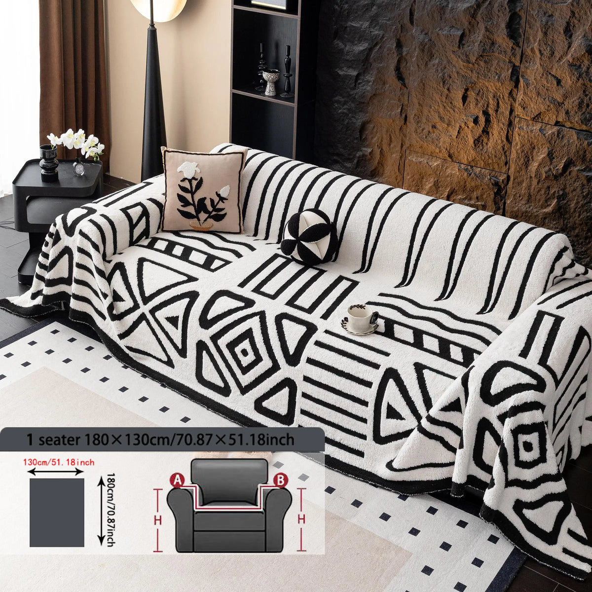 Geometric Pattern Sofa Cover, 1 Count Soft Dustproof Slipcover For Sofa, Soft Sofa Protector to Protect Couches in Living Room & Office, Couch Covers, Home Decor #GLOBAL PICKS