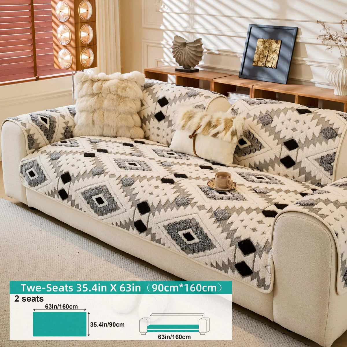 Boho Style Geometric Pattern Quilted Sofa Cover, Couch Cover, Soft Comfortable Dustproof Slipcover, Sofa Protector & Cushion Cover for Home Living Room, Bedroom, Hotel & Dormitory #GLOBAL PICKS