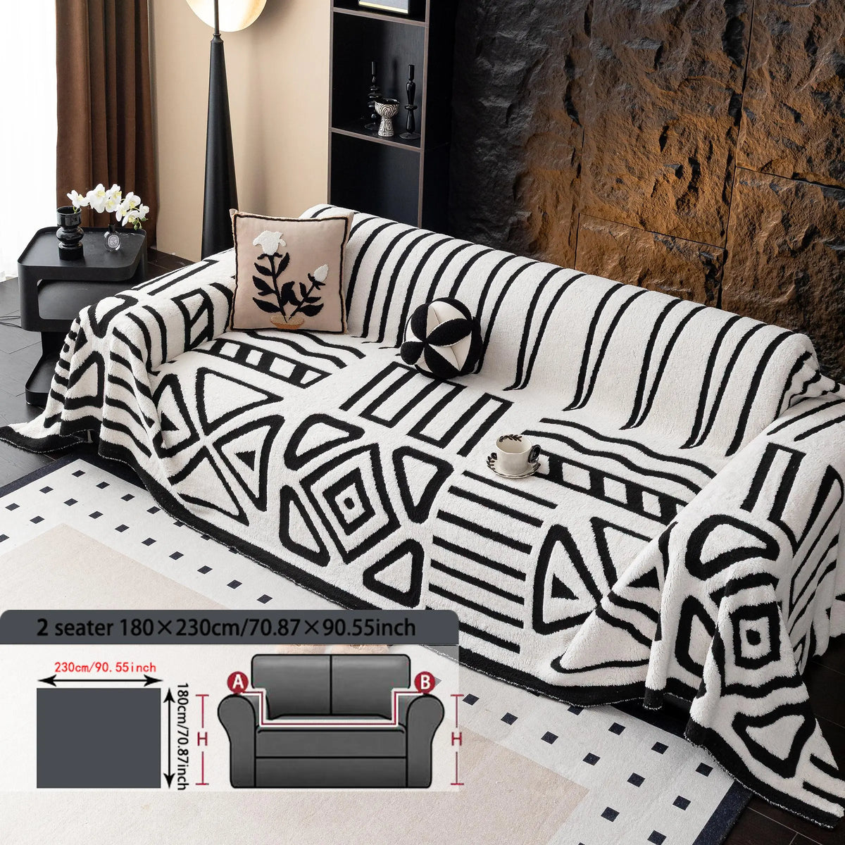 Geometric Pattern Sofa Cover, 1 Count Soft Dustproof Slipcover For Sofa, Soft Sofa Protector to Protect Couches in Living Room & Office, Couch Covers, Home Decor #GLOBAL PICKS