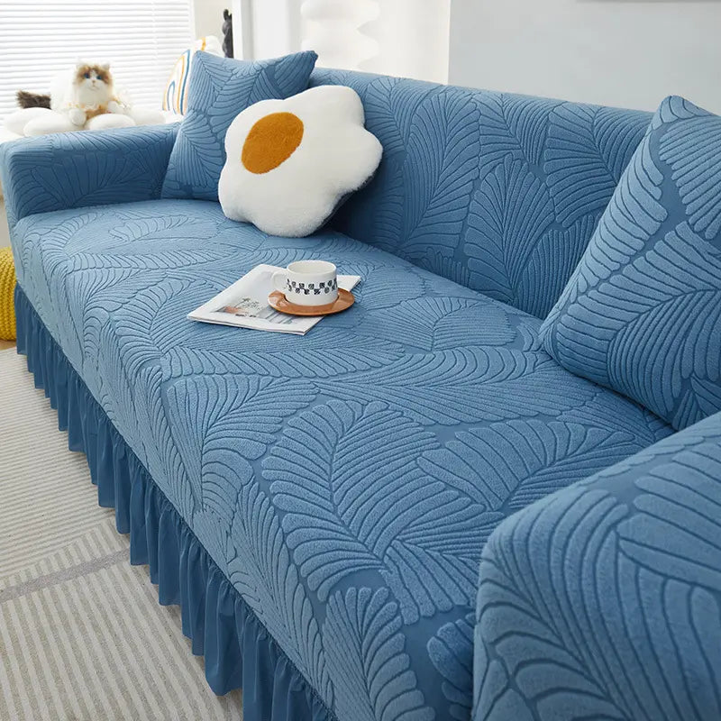 Raybee 1-4 Seat Elastic Sofa Protector Cover with Skirt, Fully Covered Dustproof Sofa Couch Bench Cover, Pet Friendly Stretch Slip Cover Durable Stretchable Sofa Protection Ideas, Machine Washable Universal Furniture Protector, Living Room