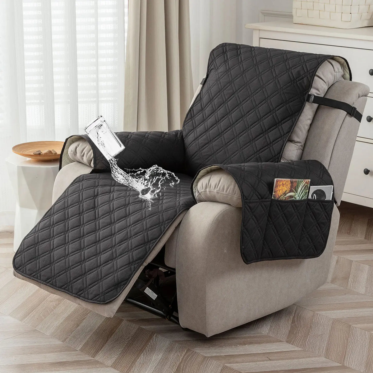 Waterproof Recliner Chair Cover, Non-Slip Reclining Cover, Washable Sofa Slipcover with Elastic Straps for Pets, Dust-proof Couch Protector,sohochic