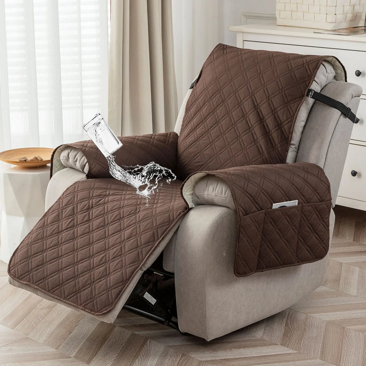Waterproof Recliner Chair Cover, Non-Slip Reclining Cover, Washable Sofa Slipcover with Elastic Straps for Pets, Dust-proof Couch Protector,sohochic