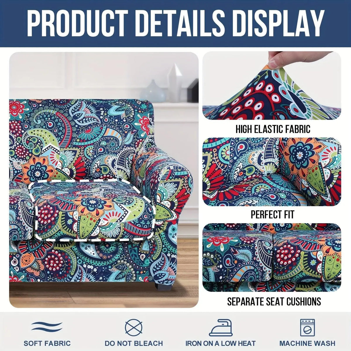 Couch Covers, Chair/Sofa Covers, Stretch, Printed,  Armchair Slipcover, Separate Couch Cushion Covers, Washable Furniture Protector for Pets