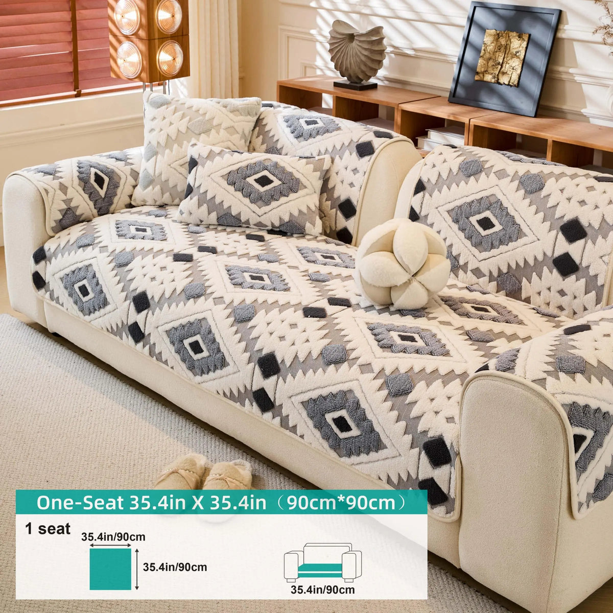 Boho Style Geometric Pattern Quilted Sofa Cover, Couch Cover, Soft Comfortable Dustproof Slipcover, Sofa Protector & Cushion Cover for Home Living Room, Bedroom, Hotel & Dormitory #GLOBAL PICKS