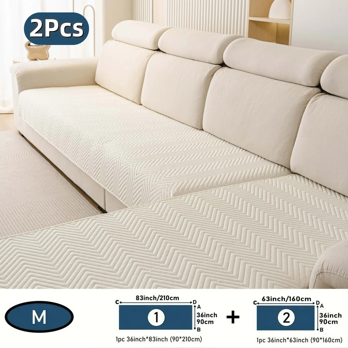 2 PCS Waterproof  Sofa cover, Thick Quilted Non-Slip Couch Seat Covers, Soft Couch Protector, Pet-Friendly Washable Sofa Protector for Living Room，Large Size Sectional Sofa Pads for Chaise & L-Shaped Sofa, Washable Dustproof Sofa Slipcover Set