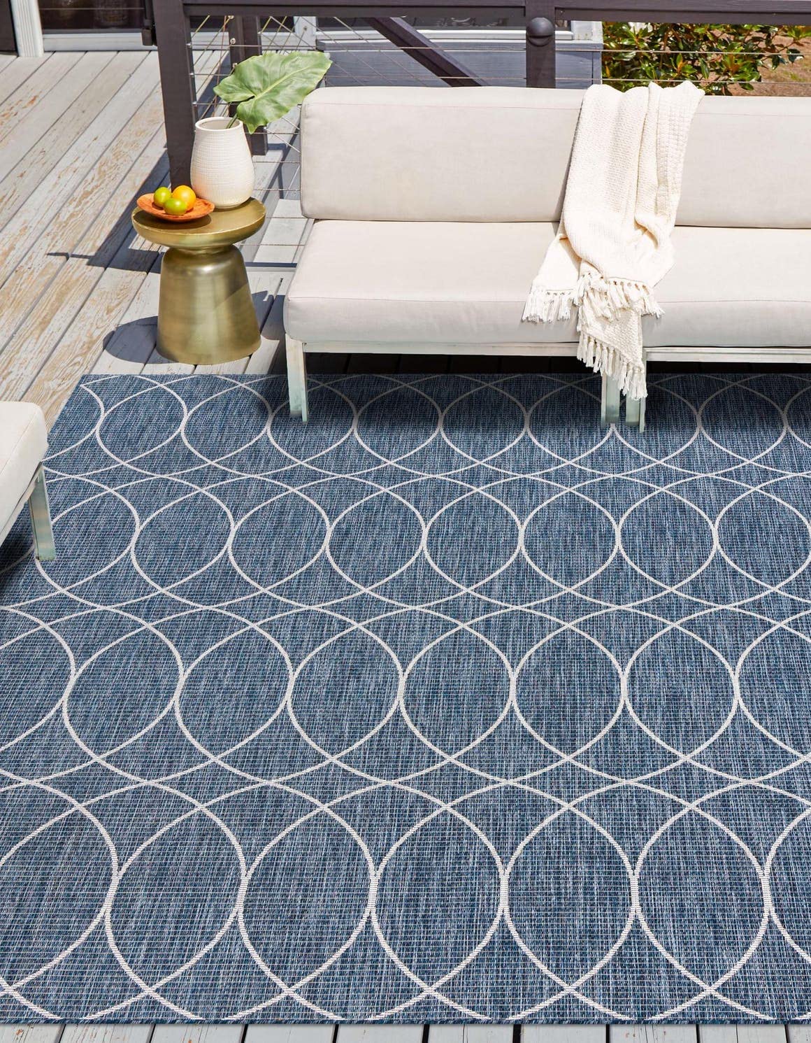 Unique Loom Outdoor Trellis Collection Area Rug - Gitter (10' x 14' 1" Rectangle, Blue/ Ivory)