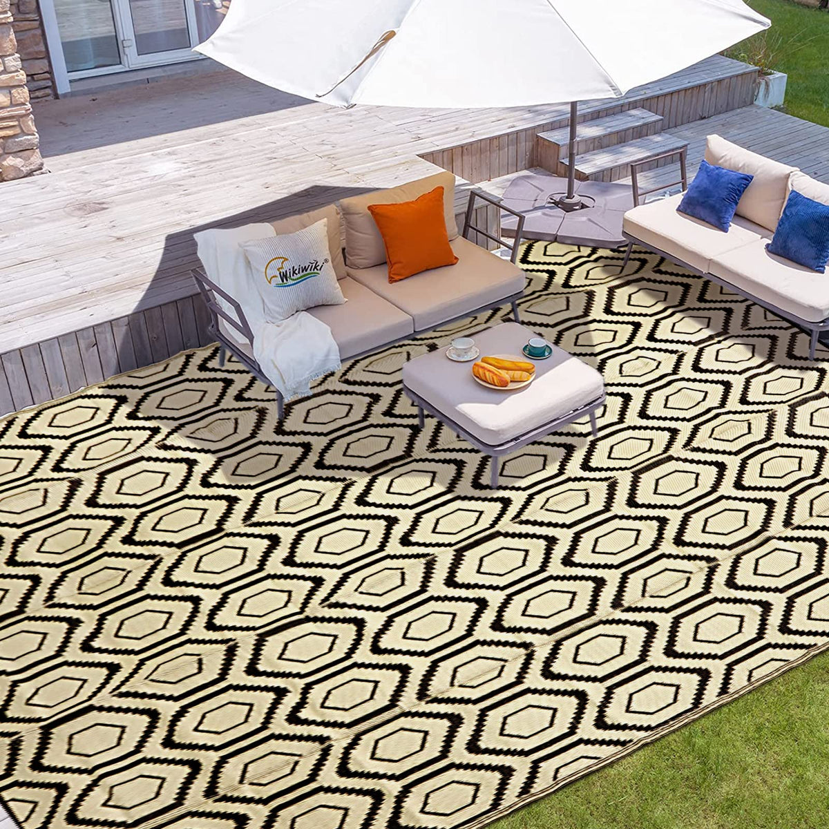 fifame 9x18 Outdoor Rug, Plastic Woven Patio Mat, Waterproof RV Camping Rug