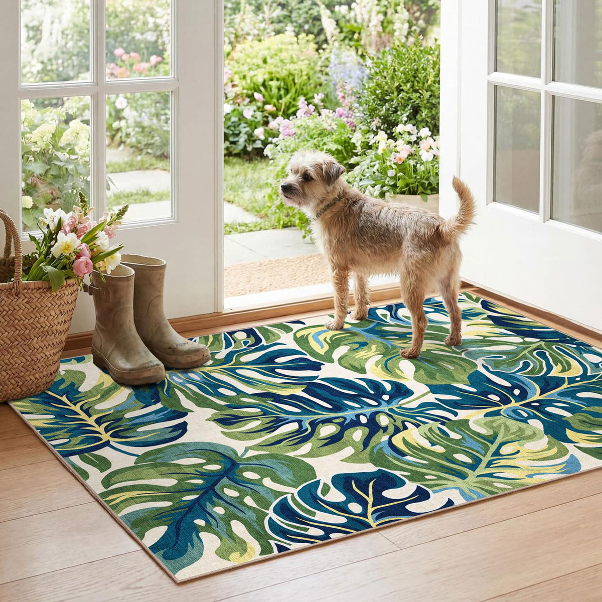 Floral Outdoor Rugs, 28"x43" Front Door Mat Indoor Outside Entrance
