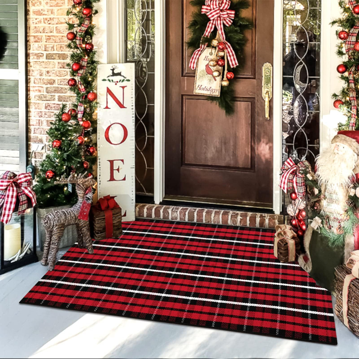 OJIA Outdoor Rug 3'x5', Black and Tan Patio Rugs Fall Door Mat Outside
