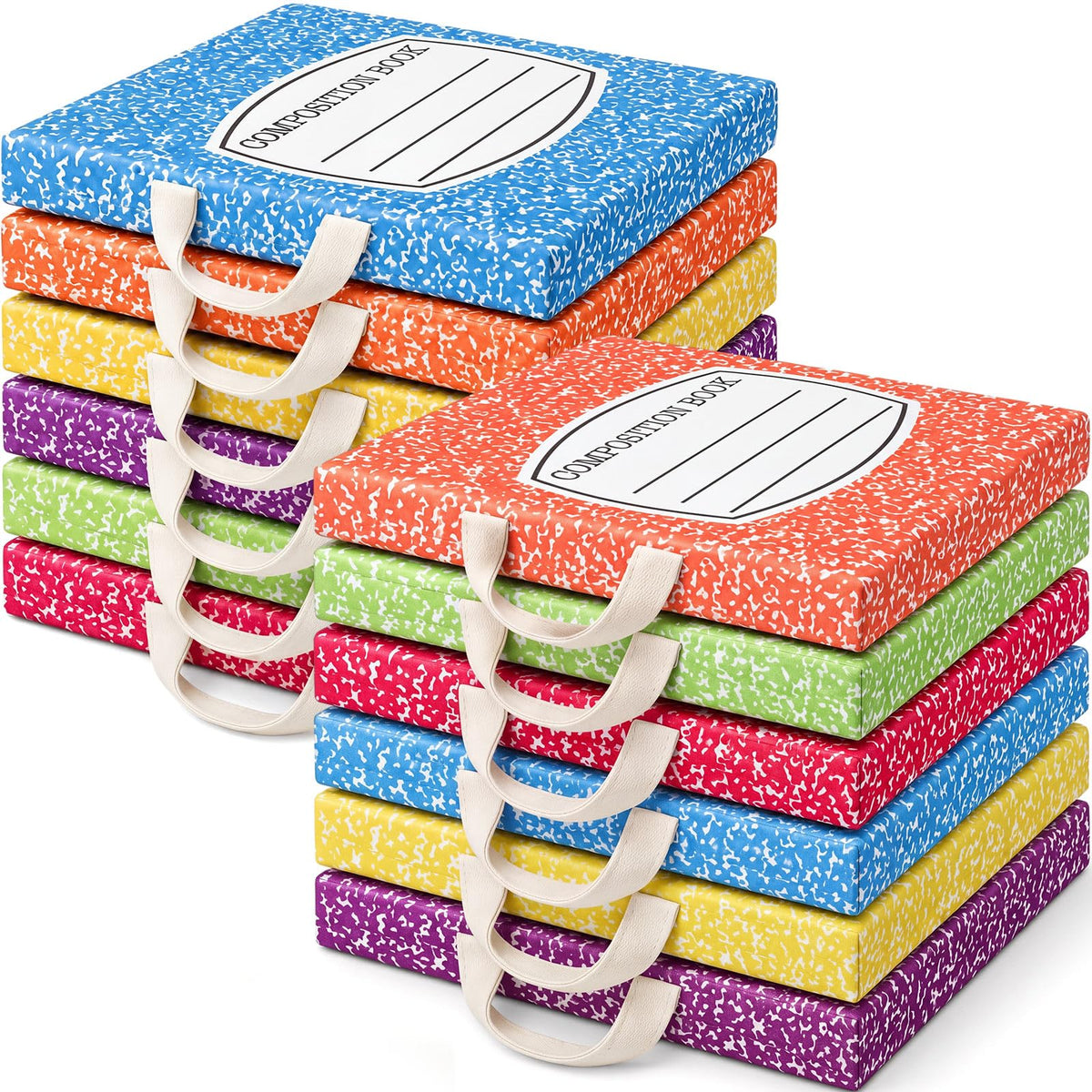 Beeveer 12 Pcs 12'' Floor Cushions with Handle for Kids Classroom Flexible Seating Floor Pillow Waterproof Cushions Seating for Toddlers Daycare Nursery Preschool School Home (Pencil,Yellow)