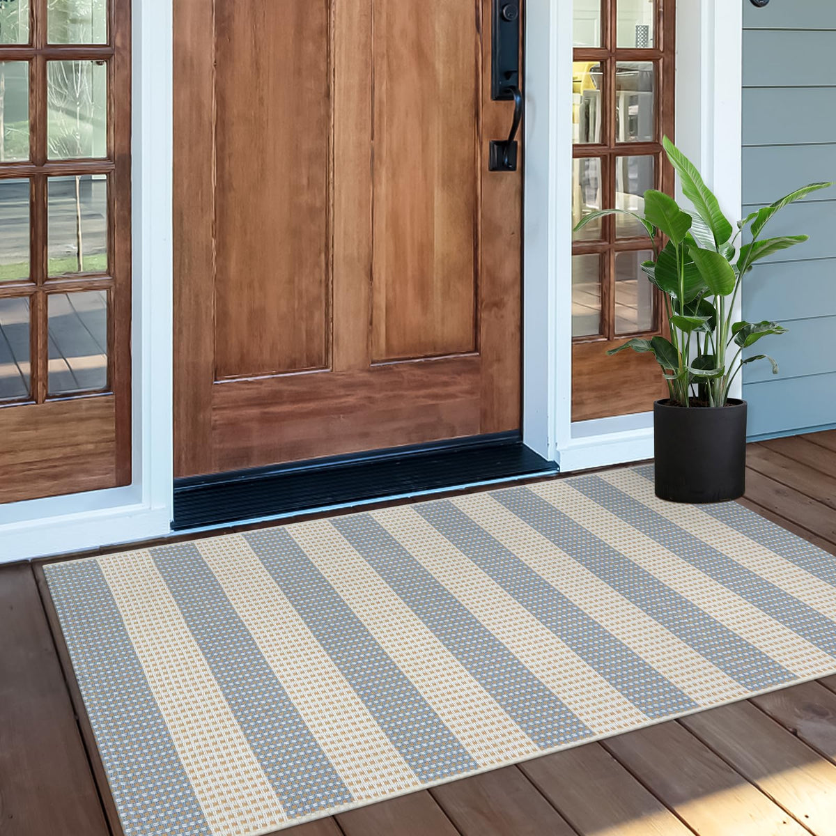 OJIA Washable Area Rug 4'x6', Striped Indoor Outdoor Rugs Patio Camping Rug