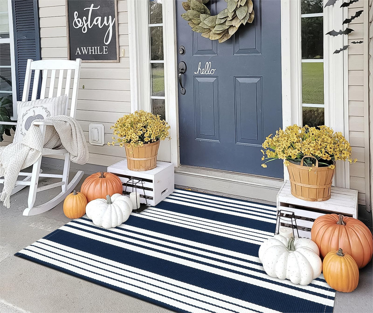 OJIA Outdoor Rug 3'x5', Black and Tan Patio Rugs Fall Door Mat Outside